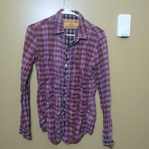 Comfort Outfitters Long Sleeve Button Down Crinkle Plaid Cotton Shirt S Boho